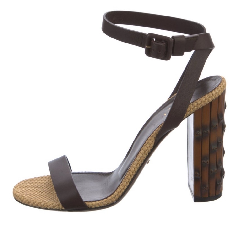 Gucci- Dark Brown Ankle Strap Sandals w/ Bamboo Heel - Size: EU 38